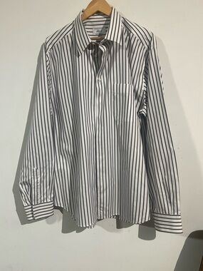Brioni White Dress Shirt with Black Vertical Stripes